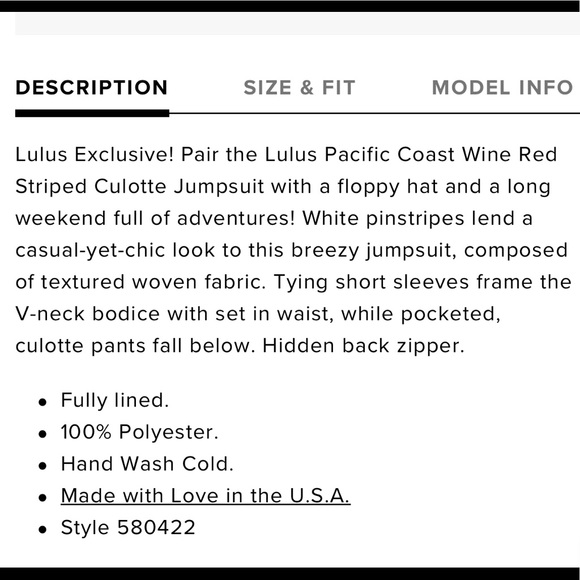 SOLD NWT Lulu’s Red Striped Culotte Jumpsuit - Picture 11 of 11